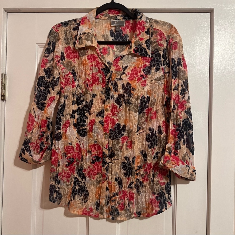 #118 JM COLLECTION PATTERN BLOUSE WITH CRINKLED TEXTURE SIZE 10